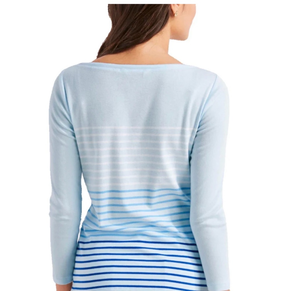 NEW Vineyard Vines Women Long Sleeve Striped Boatneck T-Shirt L Sky Blue - Picture 2 of 9